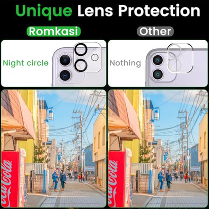 Romkasi 3 Pack Privacy Screen Protector for iPhone 11 6.1 Inch with 3 Pack Camera Lens Protector, Anti Spy Tempered Glass Film, Anti-Scratch, Touch Sensitive, Case Friendly - color: iPhone 11