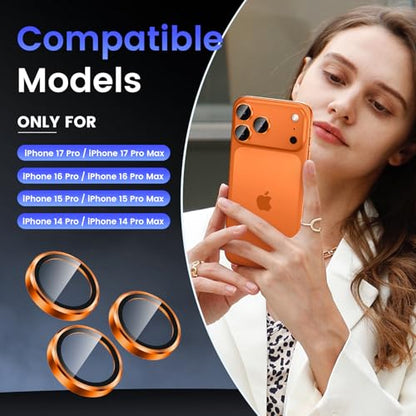 Tensea Camera Lens Protector Compatible For iPhone 17 Pro Max 17 Pro 15 Pro Max 15 Pro 16 Pro Max 16 Pro 14 Pro Max 14 Pro Metal Tempered Glass Cover Case Friendly - color: Cosmic Orange