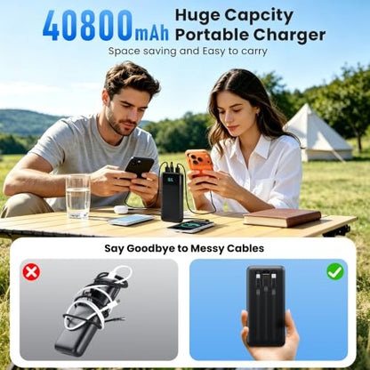 Portable Charger 40800mAh Power Bank,Built-in Cables,25W Fast Charging - color: Black