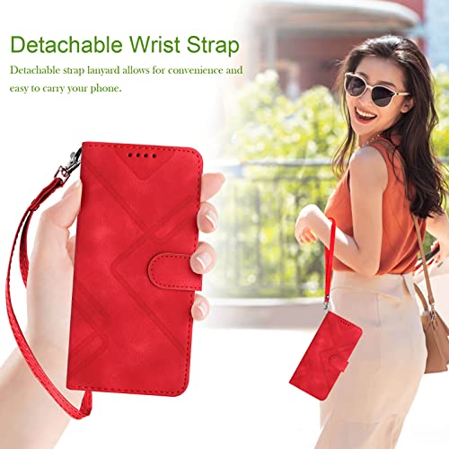 for Samsung S21 Case Wallet Card Holder Strap (Red) | PU Leather Pattern, Card Slots, Cash Pocket, Kickstand, Magnetic Closure, Flip Cover, TPU Inner, Shockproof Protective - color: Red