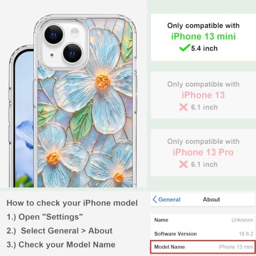 for iPhone 13 Mini 5.4" Magnetic Case【Compatible with MagSafe】 Aesthetic Oil Painting Stained Glass Flower Design, Slim Fit Hard PC Back Shockproof Cute Clear Phone Cover, Light Blue - color: Light Blue, size: iPhone 13 Mini