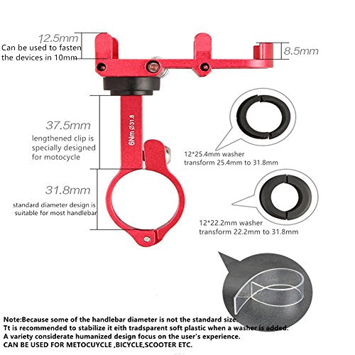 GUB Bicycle & Motorcycle Phone Mount - Aluminum Bike Phone Holder with 360°Rotation Adjustable Handlebar Phone Holder Compatible with iPhone Xs XR 8 Plus,Compatible with Samsung S9 (Plus 6 Black-RED) - color: blackred