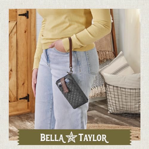 Bella Taylor Cell Phone Wristlet, Quilted Phone Wallet for Women | Lightweight, RFID blocking, phone pocket, built-in wallet, card organizer, coin pocket, secure zipper, quality construction - color: Dark Denim