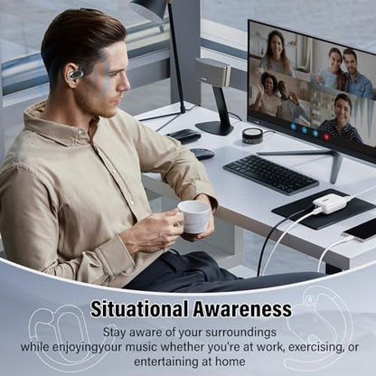 Open Ear Headphones, NEW Over Ear Earbuds with 4 ENC Noise-Canceling Mic - color: A-Light Black
