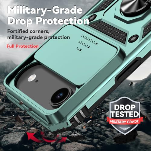 for iPhone Air Case, with Slide Camera Cover HD Screen Protector [Military Grade 16ft. Drop Tested] Ring Holder Kickstand Protective Phone Case for Apple iPhone Air 2025, Dark Green - color: Dark Green w/ Slide Camera 2nd gen. Military Grade