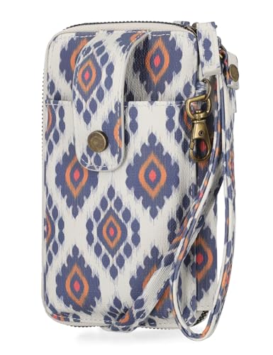 Mundi Jacqui RFID Crossbody Wallet for Women, Vegan Leather Small Travel Handbag with Phone Holder, Compact Organizer with Card Slots and Removable Strap, Vacation Purse in Dakota Ikat - color: Dakota Ikat