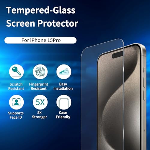 ImpactStrong 3-Pack Shatterproof Tempered Glass Screen Protector for iPhone 15 Pro [Easy Installation Frame] [Bubble Free] [9H Hardness] [Full Coverage] Case Friendly, 6.1 Inch - size: iPhone 15 Pro