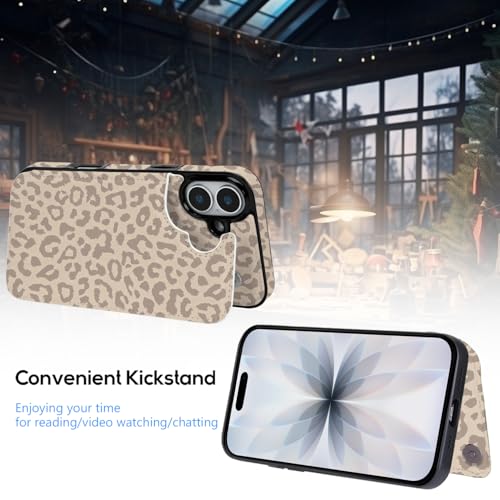 Compatible with iPhone 16 Case Wallet with Card Holder, Flip PU Leather Built-in Card Slots, Kickstand and Shockproof Case for iPhone 16 6.1 inch Women Men (Beige Leopard) - color: Beige Leopard, size: iPhone 16 6.1 inch