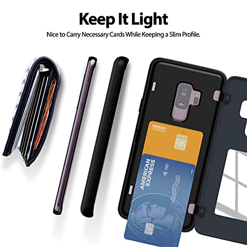 GOOSPERY Magnetic Door Bumper Compatible with Galaxy S9 Plus, Card Holder Wallet Case Easy Magnet Auto Closing Protective Dual Layer Sturdy Phone Back Cover - Midnight Blue - color: Navy, size: Galaxy S9 Plus