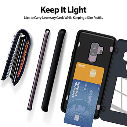 GOOSPERY Magnetic Door Bumper Compatible with Galaxy S9 Plus, Card Holder Wallet Case Easy Magnet Auto Closing Protective Dual Layer Sturdy Phone Back Cover - Midnight Blue - color: Navy, size: Galaxy S9 Plus