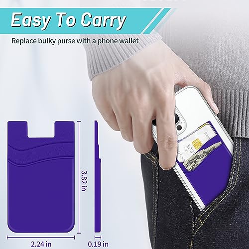 SHANSHUI Phone Card Holder, 3 Pack Cell Phone Sleeves Silicone Wallet for Credit ID Business Card Pocket Fitting for iPhone, Android and Most Smartphones - Black Purple Blue - color: Purple+Blue+Black