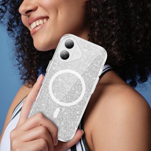 LEMAXELERS Clear Sparkly Magnetic Case for iPhone 16 Plus -Clear SF | Glitter Anti-Yellowing Slim TPU Bumper Compatible with Magsafe Shockproof Protective Transparent Cover - color: Clear, size: iPhone 16 Plus