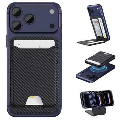 TopMade for MagSafe Wallet with Adjustable Stand, Magnetic Phone Card Holder for iPhone 17/16/15/14/13/12 Series, RFID Blocking Premium Leather, ID Window, Holds 5 Cards, Black Carbon Fiber - color: Black Carbon Fiber