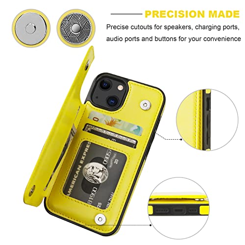 ONETOP for iPhone 13 Wallet Case with Card Holder,Yellow | Kickstand,ID/Cash Holder,Case Wallet with Card Slots,Double Magnetic Clasp,Durable PU Leather Shockproof Cover for Women Men - color: Yellow