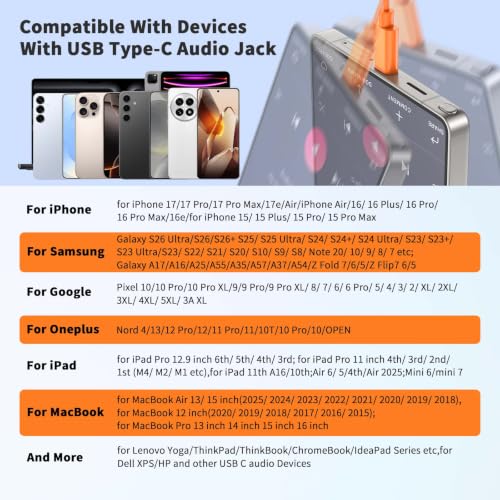 USB C Earbuds Wired Headphone for iPhone 18 Pro Max 17 16 15,Orange - color: Orange