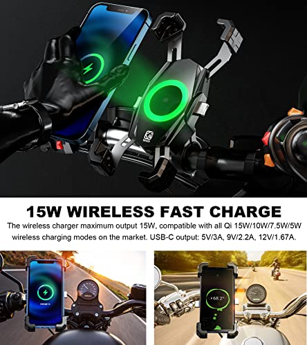 Kewig Motorcycle Phone Mount Qi 15W Wireless & USB C 20W Fast Charging Port