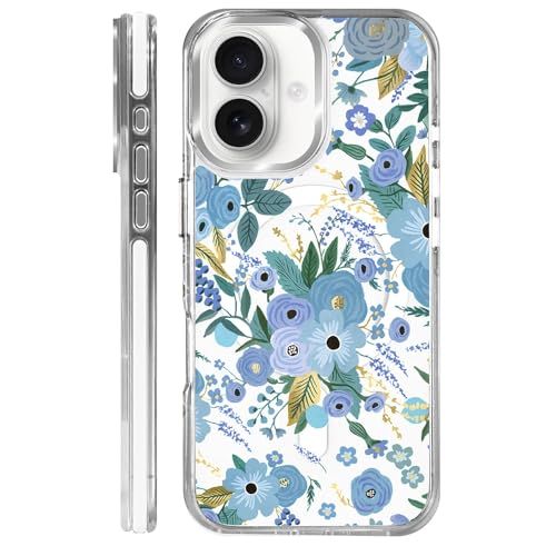 VisEnt Clear Case for iPhone 16, Magnetic Phone Case, Transparent Slim Cover, Military Grade Protection, Shockproof, Anti-Yellowing, Scratch Resistant, Blue Floral - color: Blue Floral, size: Iphone 16