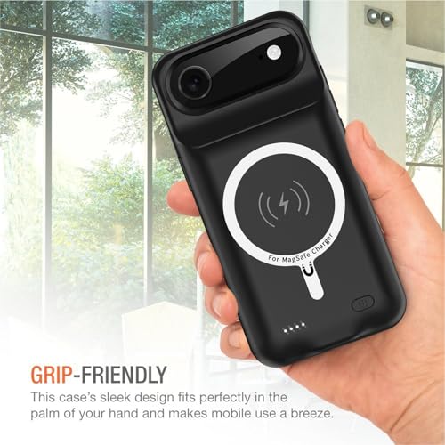 Wireless Charging Case for iPhone 17 Air, 12000mAh High Capacity Portable Rechargeable Battery Case Qi Wireless Charging Compatible with iPhone Air (6.5 inch) Extended Battery Charger Cover-Black - size: iPhone 17 Air (6.5 inch)
