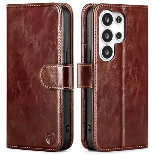 Compatible with Samsung Galaxy S26 Ultra Genuine Leather Case Wallet with Card Holder,Women Men Real Leather Flip RFID Blocking Credit Card Slots Kickstand Protective Phone Cover,Brown - color: Brown, size: Samsung Galaxy S26 Ultra - 6.9"