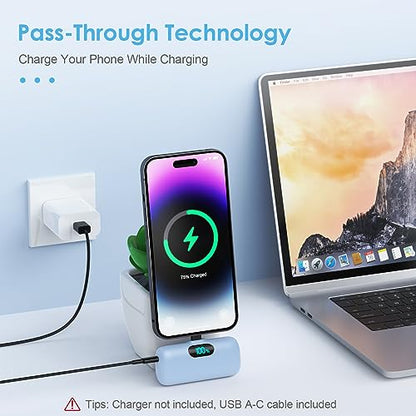Mini Portable Charger USB C Power Bank,Upgraded 5000mAh PD Fast Charging Battery Pack Built-in USB-C Connector Travel Essential for iPhone17/17Pro/17Pro Max/Air/16 Plus/16Pro Max/15 Series,Android etc - color: Light Blue