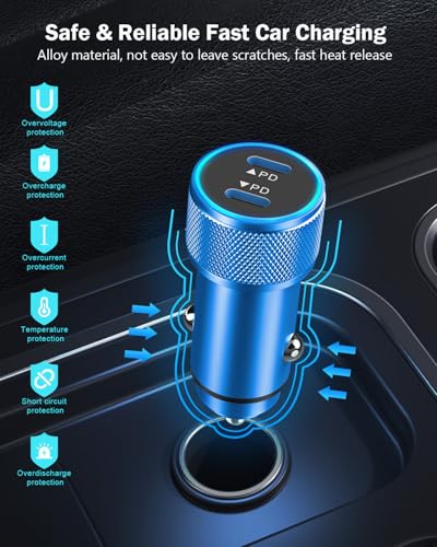 iPhone Car Charger Fast Charging,iPhone 17 Car Charger 2PACK Dual USBC Port - color: Blue 3FT