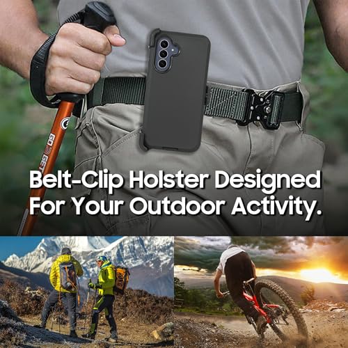Compatible for Samsung S25 FE, Built in Screen Protector, Belt Clip Holster Heavy Duty Defender Case Dustproof Shockproof Protection (Black) - color: Black
