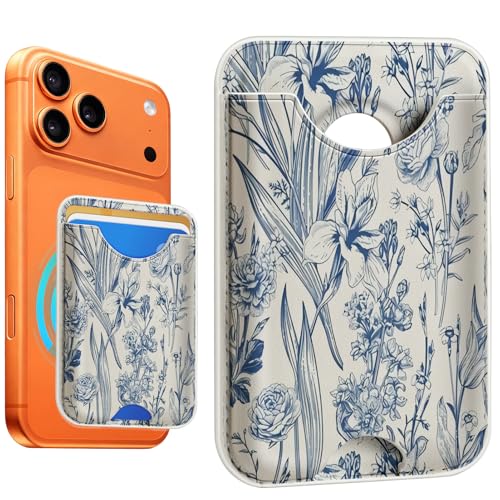 Compatible with Magsafe Wallet Magnetic Card Holder - Blue Flower Phone Wallets for Women Teen Girls Cute for iPhone 17/16/15/14/13/12 Series Slim for Apple Mag RFID Magnet,Fit 3 Cards - color: Blue Flower