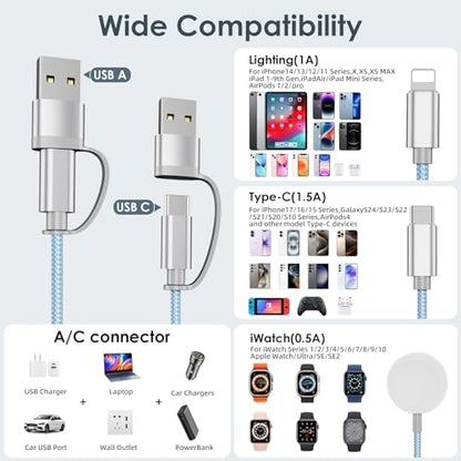 2Pack Travel Essentials,Multi Charging Cable for Apple Watch Charger Blue - color: Blue, size: 2Pack-4FT
