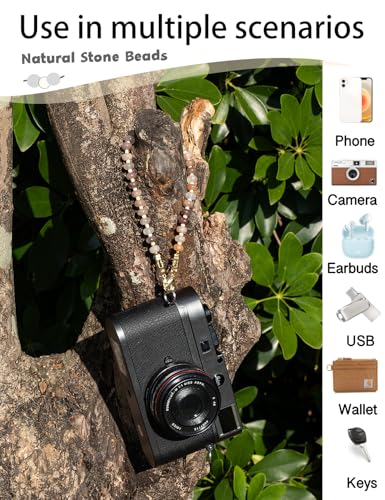 CH.yishi Beaded Phone Charm Wrist Strap with Tether Tab,Camera Lanyard - color: Violet Agate