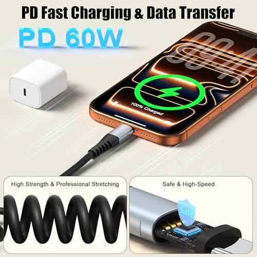 Quickeep Coiled USB C to USB C Cable 3FT 2Pack, USB C Charger Cable for Car