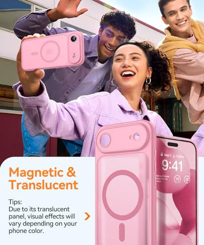 CANSHN Magnetic Compatible with iPhone Air Case(6.5 Inch), Upgraded [Full Camera Protection] [Compatible with Magsafe] [Translucent Matte] Shockproof Phone Cover for iPhone 17 Air Case,Pink - color: Pink, size: iPhone Air (6.9 Inch,1 Lens)