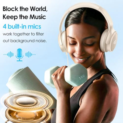 INFURTURE USB C Headphones Wired Active Noise Cancelling Over Ear-White - color: White