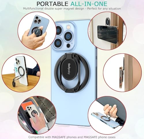 Doflyesky Magnetic Phone Ring Holder for Magsafe Phone Grip, Double-Sided Magnetics Adjustable Gym Finger Ring Grip Kickstand, Removable Phone Grip, for iPhone, iPad and Smartphones(Brown) - color: Brown