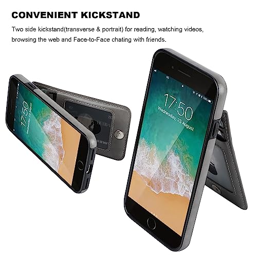 KIHUWEY for iPhone SE/8/7 Wallet Case Card Holder Kickstand, Gray - color: Gray
