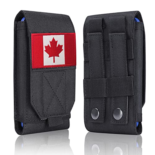 Black Tactical Molle Waterproof Cellphone Pouch Case,Heavy Duty Phone Holster Bag for iPhone 11 12 13 Pro Max Samsung S22 S21 S20 FE Note 20 A02S Less 6.7" Phone with 2 Pack Canada Flag Patch - color: Black & 2 Red/white Patch