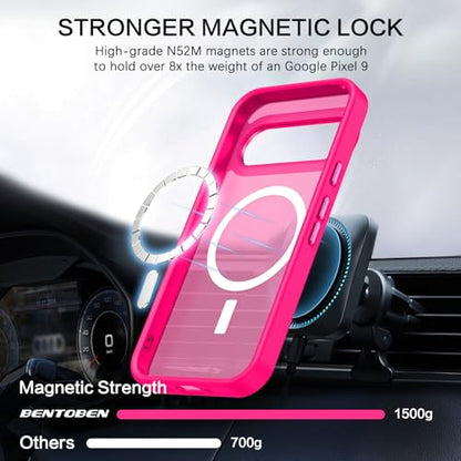 BENTOBEN for Google Pixel 9 Case [Compatible with Magsafe] Translucent Matte Magnetic Pixel 9 Case Slim Thin Shockproof Women Men Girls Boys Protective Phone Cases for Google Pixel 9 6.3", Hot Pink - color: Hot Pink
