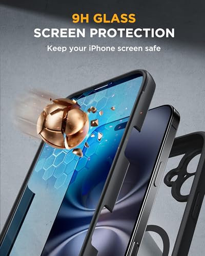 miracase for iPhone 16 Case 6.1'', Full-Body Bumper Phone case with Built-in Full Glass Screen &Camera Control,No Gap,Compatible with MagSafe,Drop Proof 16 Cover,Black - color: Magnetic Classic Black, size: iPhone 16