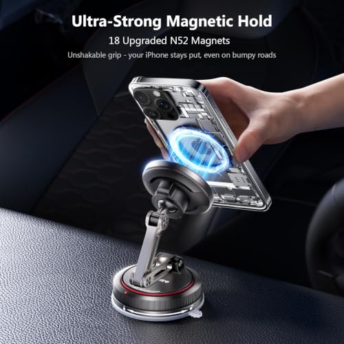 SYNCWIRE for MagSafe Car Mount [3-Axis] Nano Adhesive Gel + Strong Suction Cup Magnetic Phone Holder for Dashboard & Windshield, 360° Adjustable for iPhone 17 16 15 14 13 12, Samsung, Matte Black - color: Black