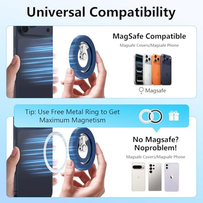 Magnetic Phone Ring Holder for MagSafe, 360° Rotation Cell Phone Grip Stand - color: Blue