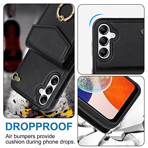 Asuwish Wallet Case for Samsung Galaxy A16 5G/4G Women Men Black | with Tempered Glass Screen Protector, Ring Holder, RFID Blocking, Card Holder, Wrist Strap, PU Leather, Cover for A 16 - color: Black