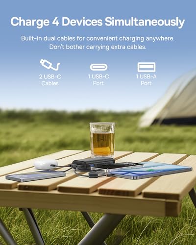 Baseus Mini Power Bank Fast Charging 67W, 10000mAh Small Portable Phone Charger Built-in Dual USB C Braided Cable, Travel Essential Battery Pack for iPhone 17/16/15, iPad, Samsung Galaxy S25/S24 etc.
