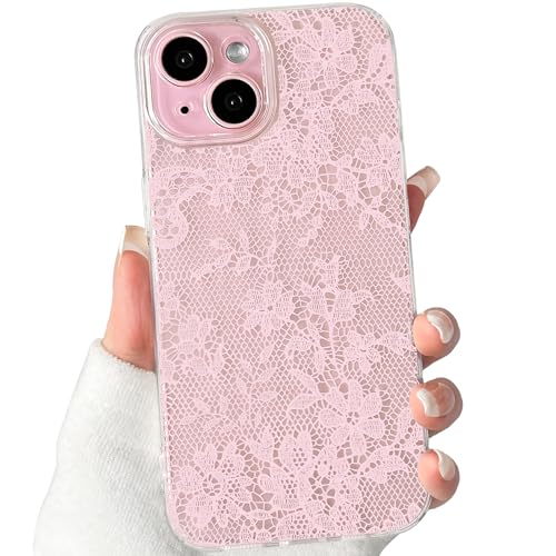 Lovmooful Compatible for iPhone 15 Plus Case Floral Leaf-Pink | Aesthetic Flower with Romantic Lace Design,for Girls Women Girly,Soft TPU Case,Shockproof Protective - color: Pink, size: iPhone 15 Plus