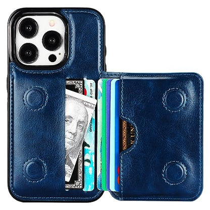 KIHUWEY Compatible with iPhone 15 Pro Wallet Case Credit Card Holder, Premium Leather Kickstand Flip Hidden Magnetic Clasp Durable Shockproof Protective Cover for iPhone 15 Pro 6.1 inch (Blue) - color: Blue
