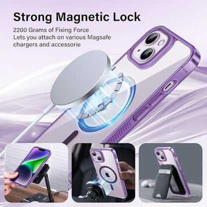 Supdeal Magnetic Clear Case for iPhone 13/14, [Compatible with MagSafe] [Non Slip Bumper & Not Yellowing] Military Grade Shockproof Transparent Silicone Phone Cover, 6.1", Purple - color: Purple, size: iPhone 13/14