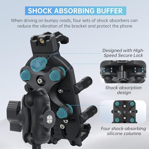 Motorcycle Phone Mount, Motorcycle Phone Holder with Vibration Dampener High Speed Secure Lock Anti Shake for ATV Bike 4.7 to 7.2in Smartphones