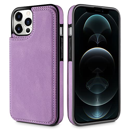 HianDier Wallet Case Compatible with iPhone 12 Pro MAX Case 5G 6.7-inch Slim Protective with Credit Card Slot Holder Flip Folio Soft PU Leather Magnetic Closure Cover, Bright Purple - color: Bright Purple