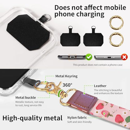 Phone Lanyard Crossbody Wrist Strap, Universal Adjustable Neck Strap for Phone Case Keys ID Badges - color: Watercolor Pink Strawberry