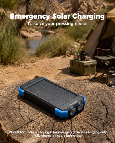 BLAVOR Solar Power Bank 10,000mAh Portable Wireless Charger for Cell Phones - color: Blue