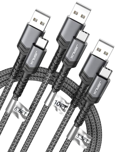 JSAUX USB to USB C Cable, USB C Cable for iPhone 17, 3-Pack (10+6.6+3.3FT) - color: Grey, size: 3.3ft+6.6ft+10ft