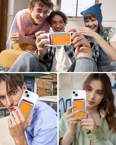 HiWe for MagSafe Wallet, 7 Cards Holder for Phone Case, RFID Blocking - color: Orange Wallet - Grey Band